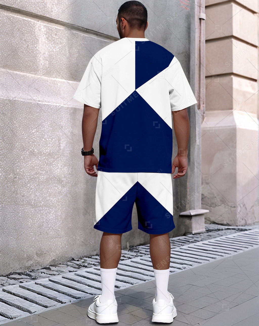 Men's Summer Colorblock Printed Round Neck Set 485