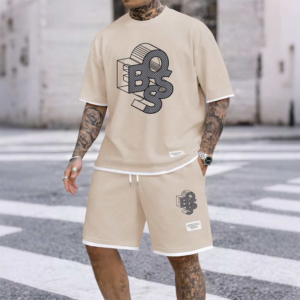 Men's Luxury Waffle-Knit Short-Sleeve Shirt & Shorts Set 12