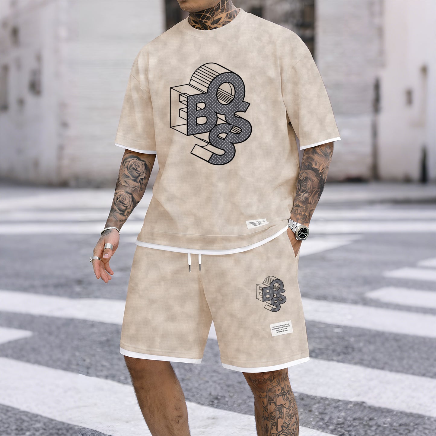 Men's Luxury Waffle-Knit Short-Sleeve Shirt & Shorts Set 12