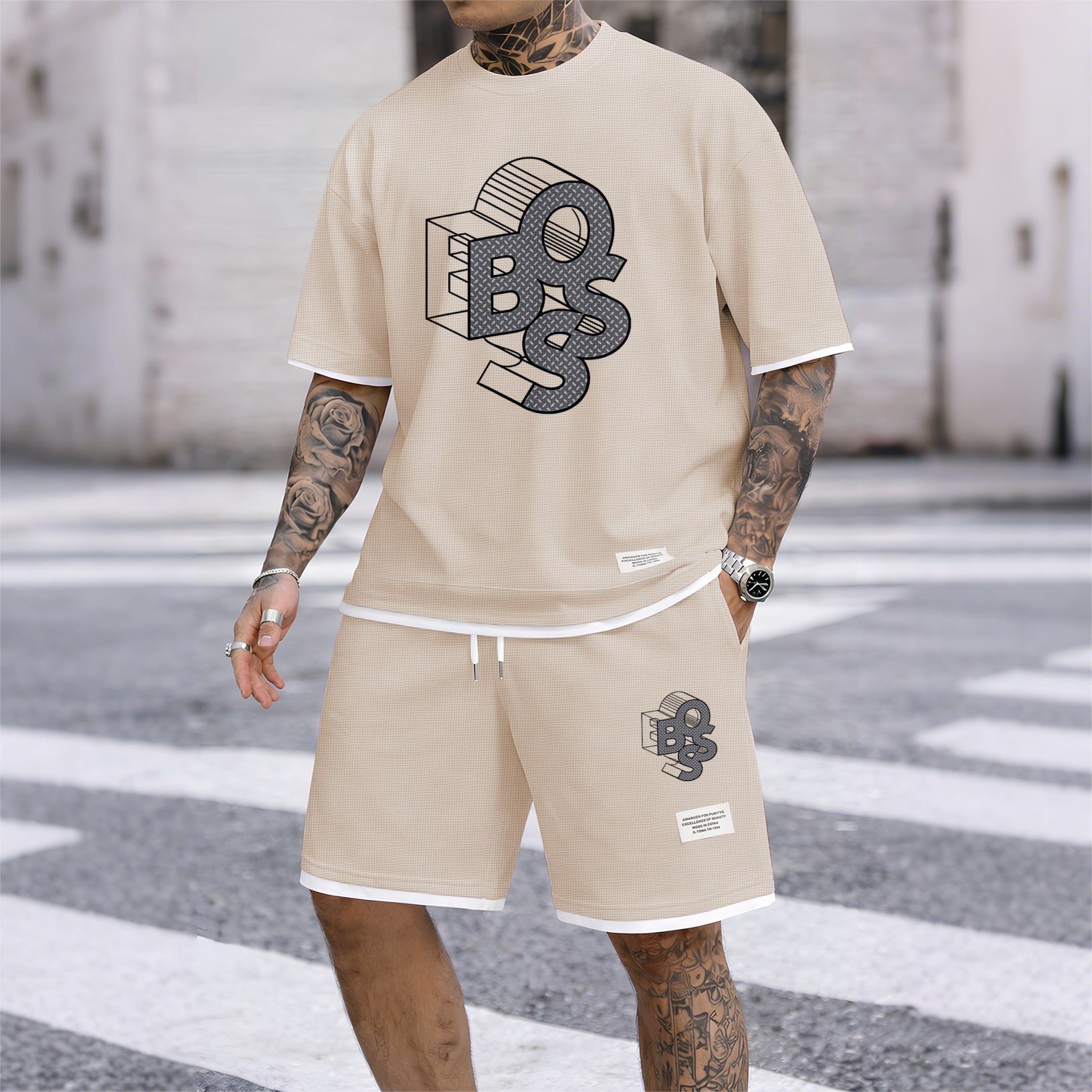Men's Luxury Waffle-Knit Short-Sleeve Shirt & Shorts Set 12