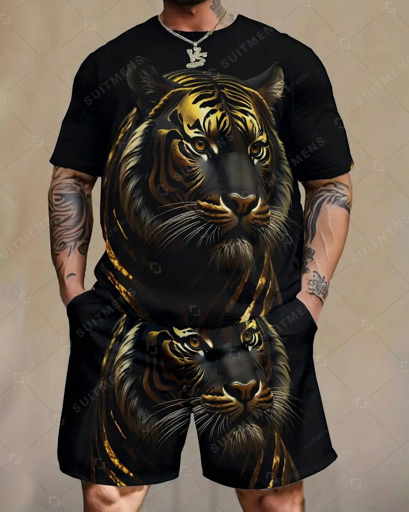 Men's Tiger Printed Casual Shorts Set 413