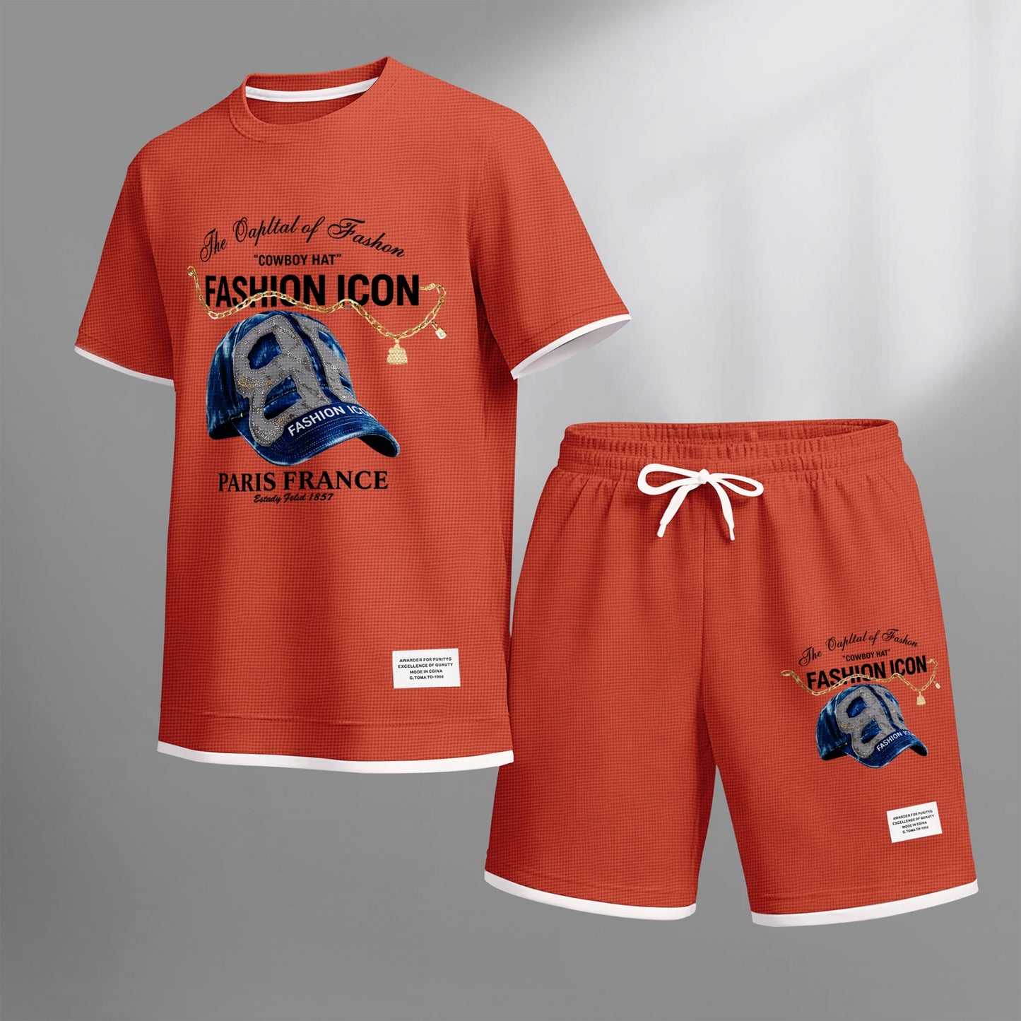 Men's Retro Cool Letter Print Short Sleeve T-Shirt & Shorts Set, Summer Lightweight Waffle Sporty Casual Two-Piece Outfit, Streetwear for Gym & Daily Wear