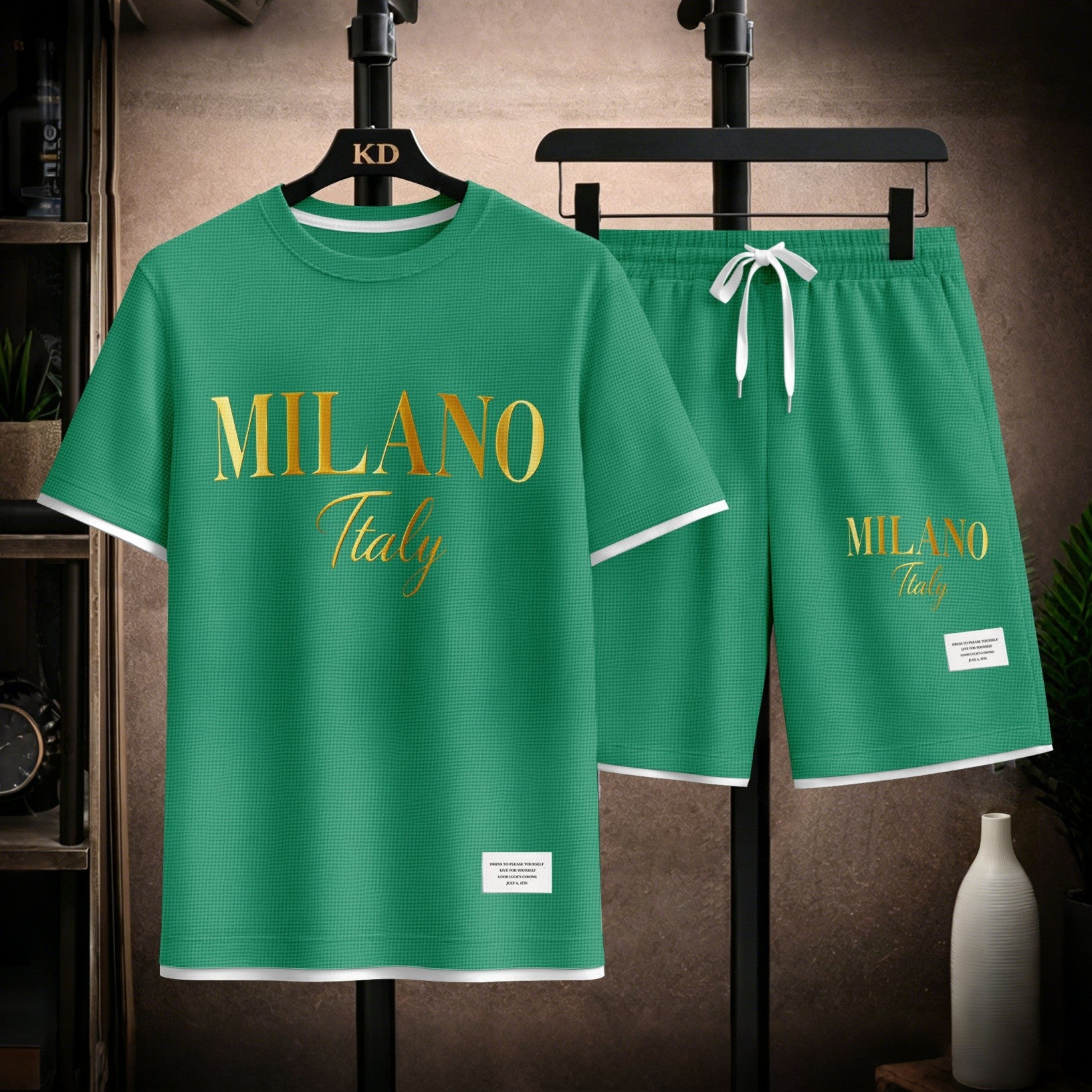 Men's Milano Graphic Print Short Sleeve Shirt and Drawstring Shorts Set, Casual Summer Two-Piece Outfit, Lightweight Breathable Relaxed Fit Athletic Set for Daily Wear, Beach, Vacation, Travel & Loungewear