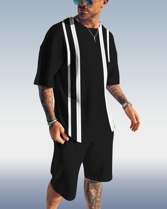 Men's color block printed shorts suit 440