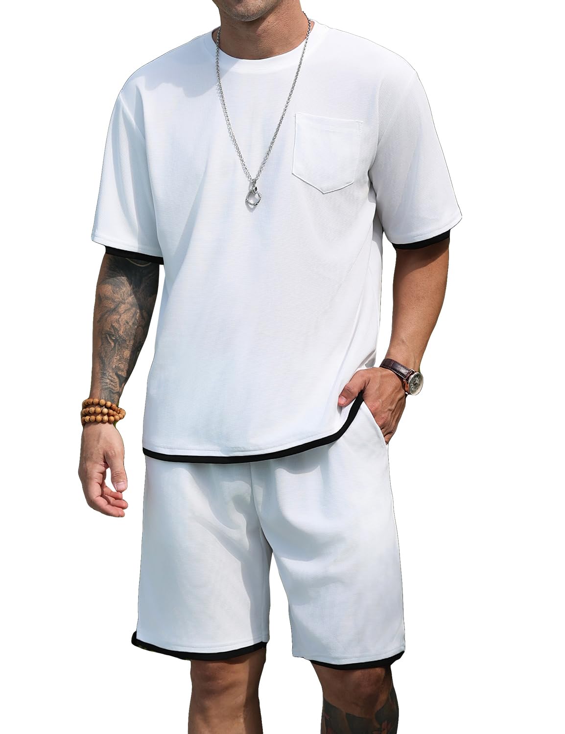 Men's Simple Matching Summer Round Neck Set 194