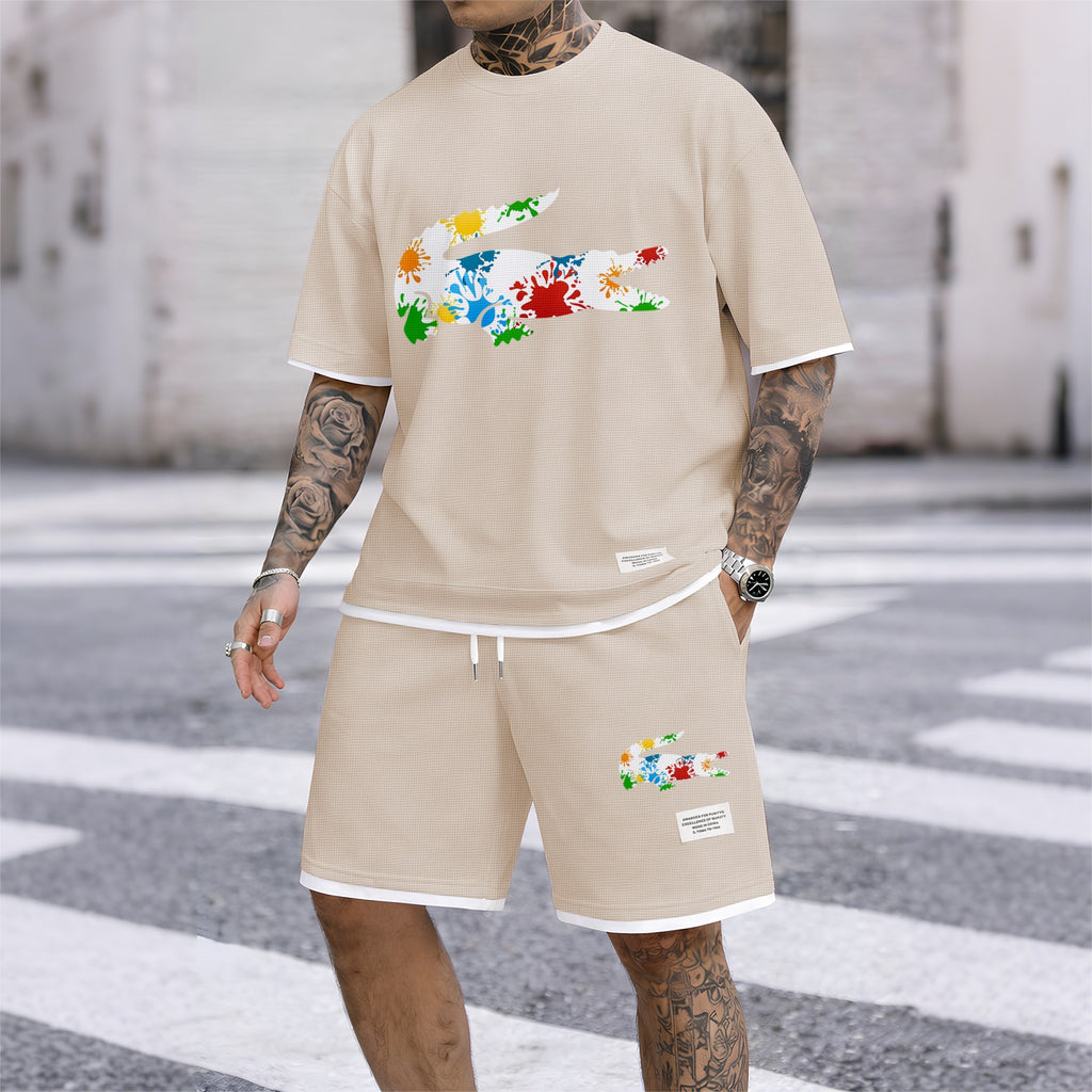 Men's Luxury Waffle-Knit Short-Sleeve Shirt & Shorts Set 17