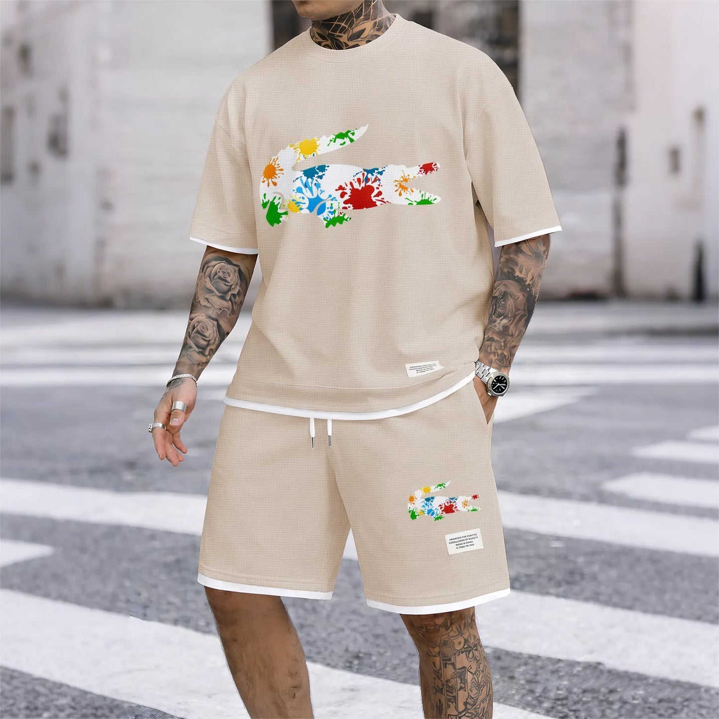 Men's Luxury Waffle-Knit Short-Sleeve Shirt & Shorts Set 17