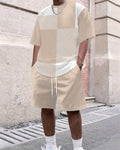 Men's Summer Color Matching Print Round Neck Set 312