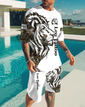 Men's casual color block printed shorts Set 54