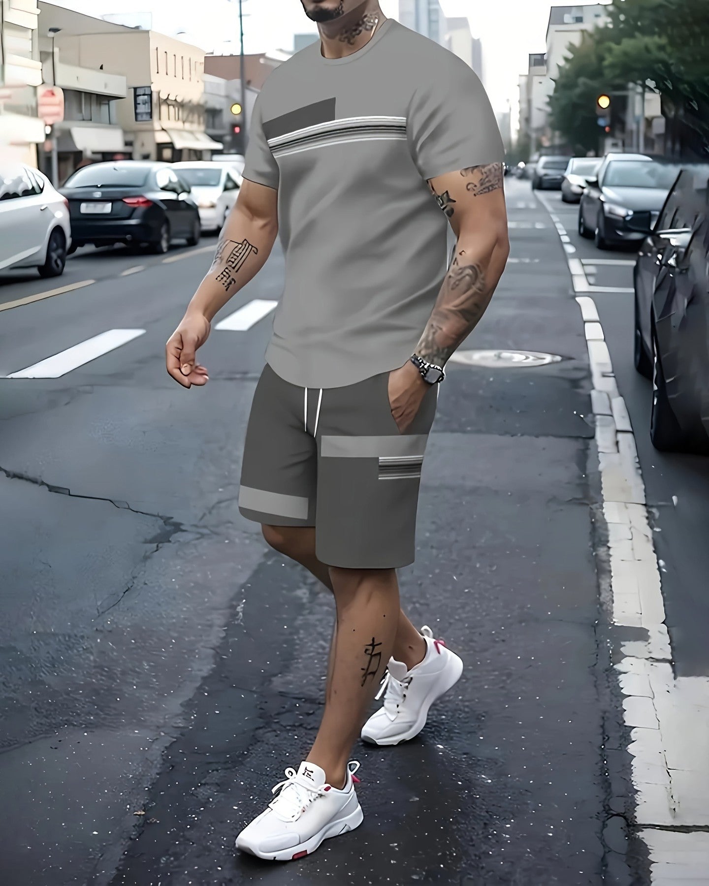 Men's Summer Vacation Round Neck Set 211
