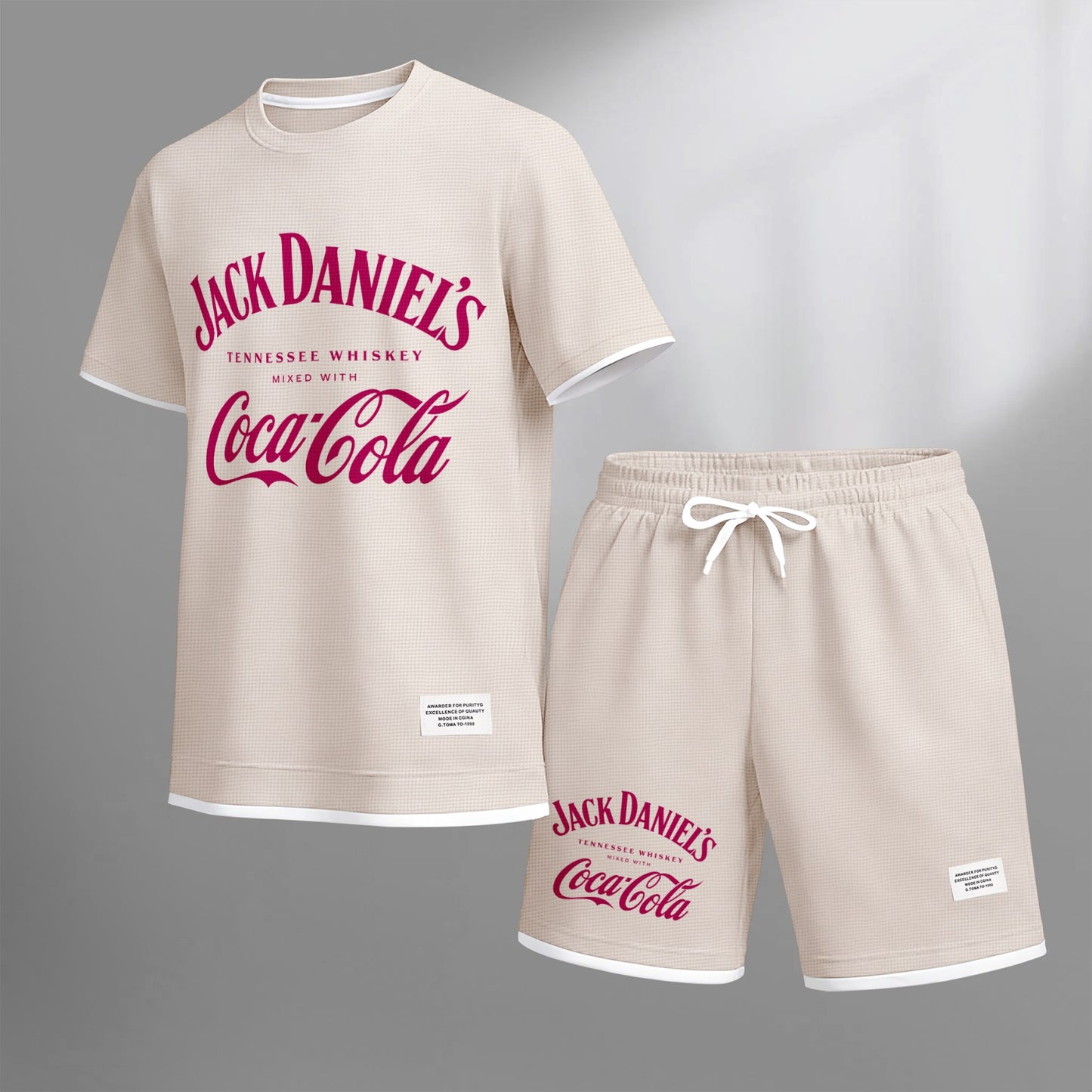 Men's Beer Print Drawstring Shorts Set, Suitable For Spring And Summer Wear, Casual Summer Set, Including Short-Sleeved Shirt And Shorts, Suitable For Everyday Wear And Sports 08