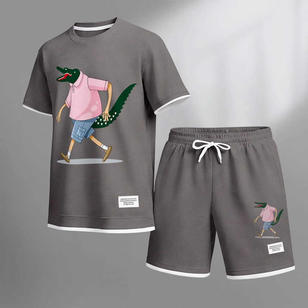 Men's Luxury Waffle-Knit Short-Sleeve Shirt & Shorts Set 16