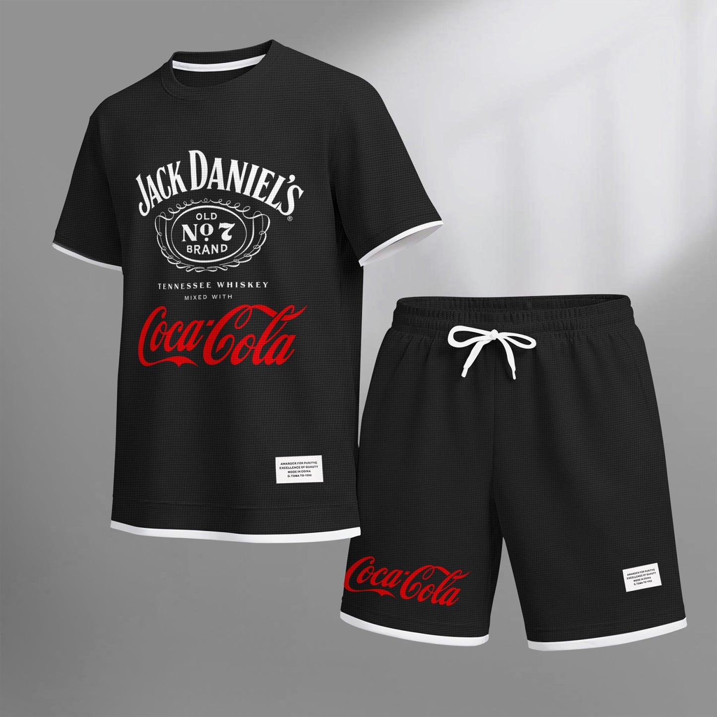 Men's Beer Print Drawstring Shorts Set, Suitable For Spring And Summer Wear, Casual Summer Set, Including Short-Sleeved Shirt And Shorts, Suitable For Everyday Wear And Sports 06