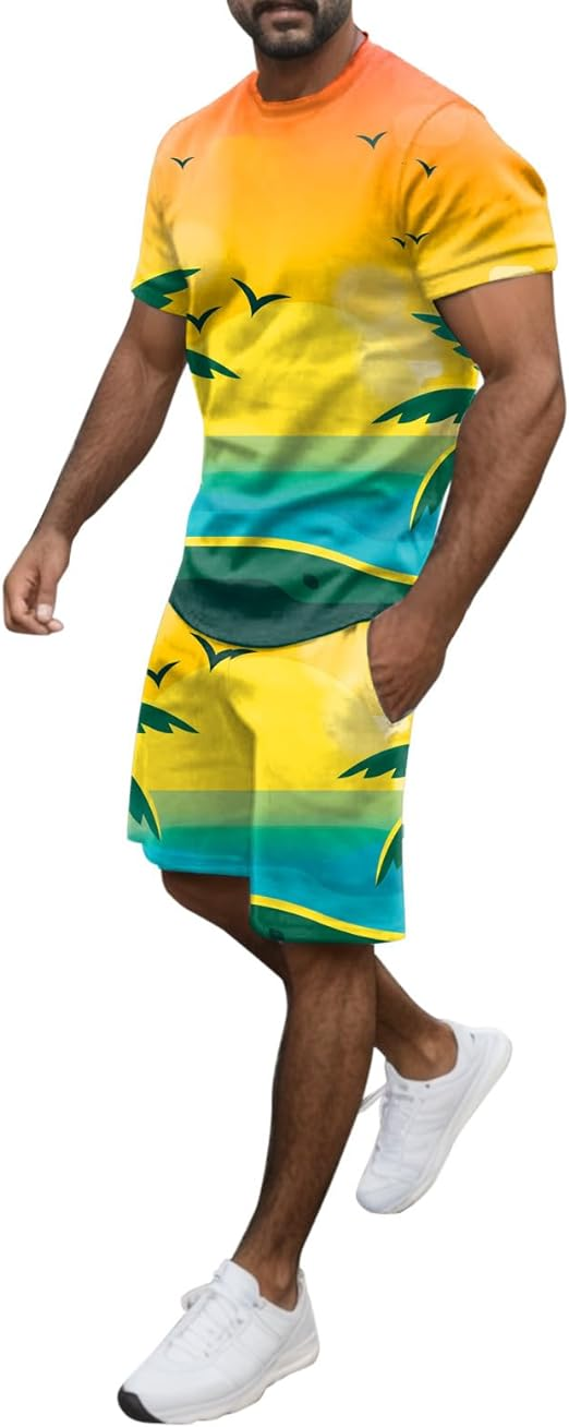 Men's Hawaiian Print Shorts Set 449
