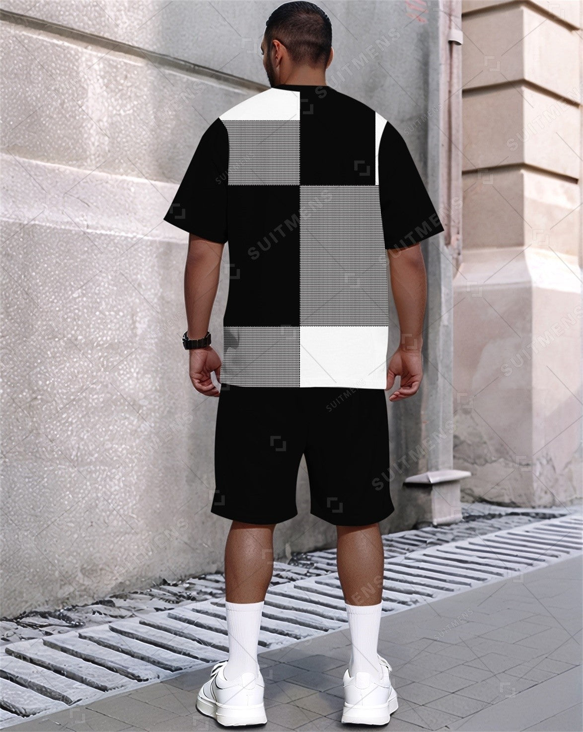 Men's Summer Color Matching Print Round Neck Set 312