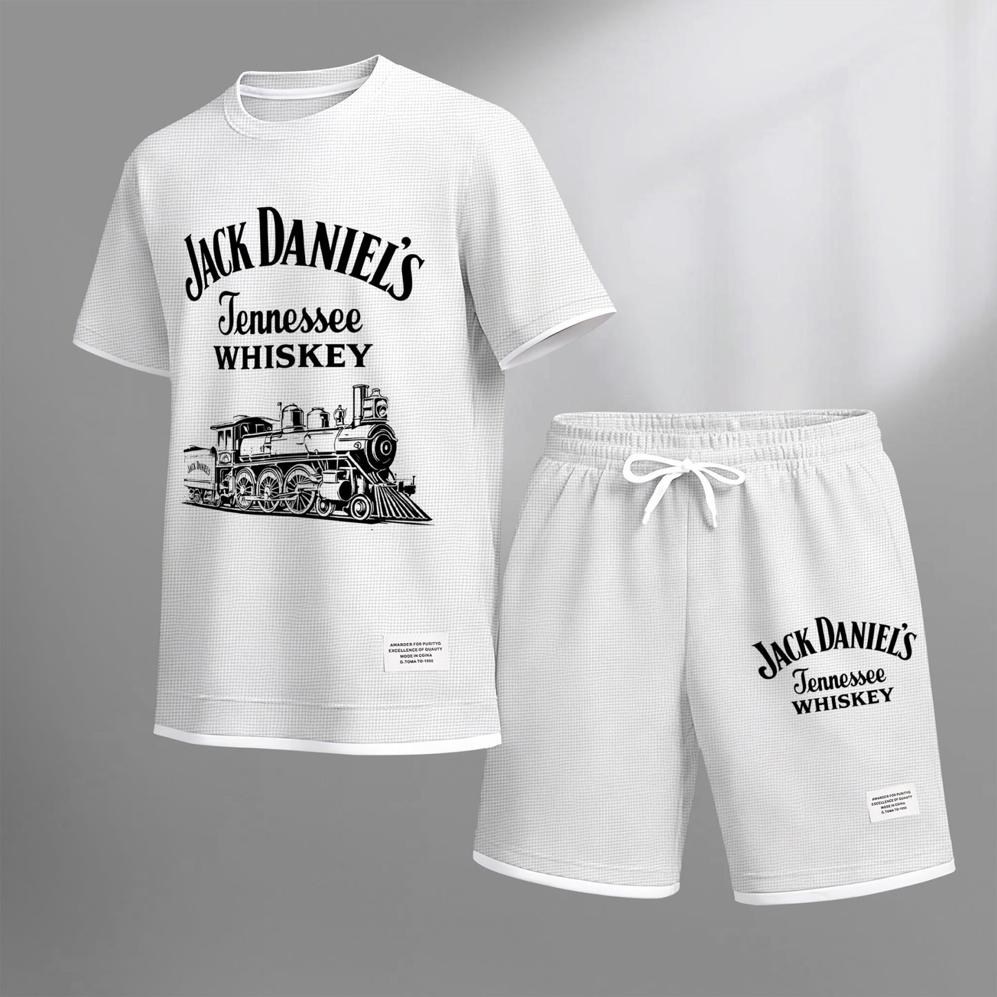 Men's Beer Print Drawstring Shorts Set, Suitable For Spring And Summer Wear, Casual Summer Set, Including Short-Sleeved Shirt And Shorts, Suitable For Everyday Wear And Sports.