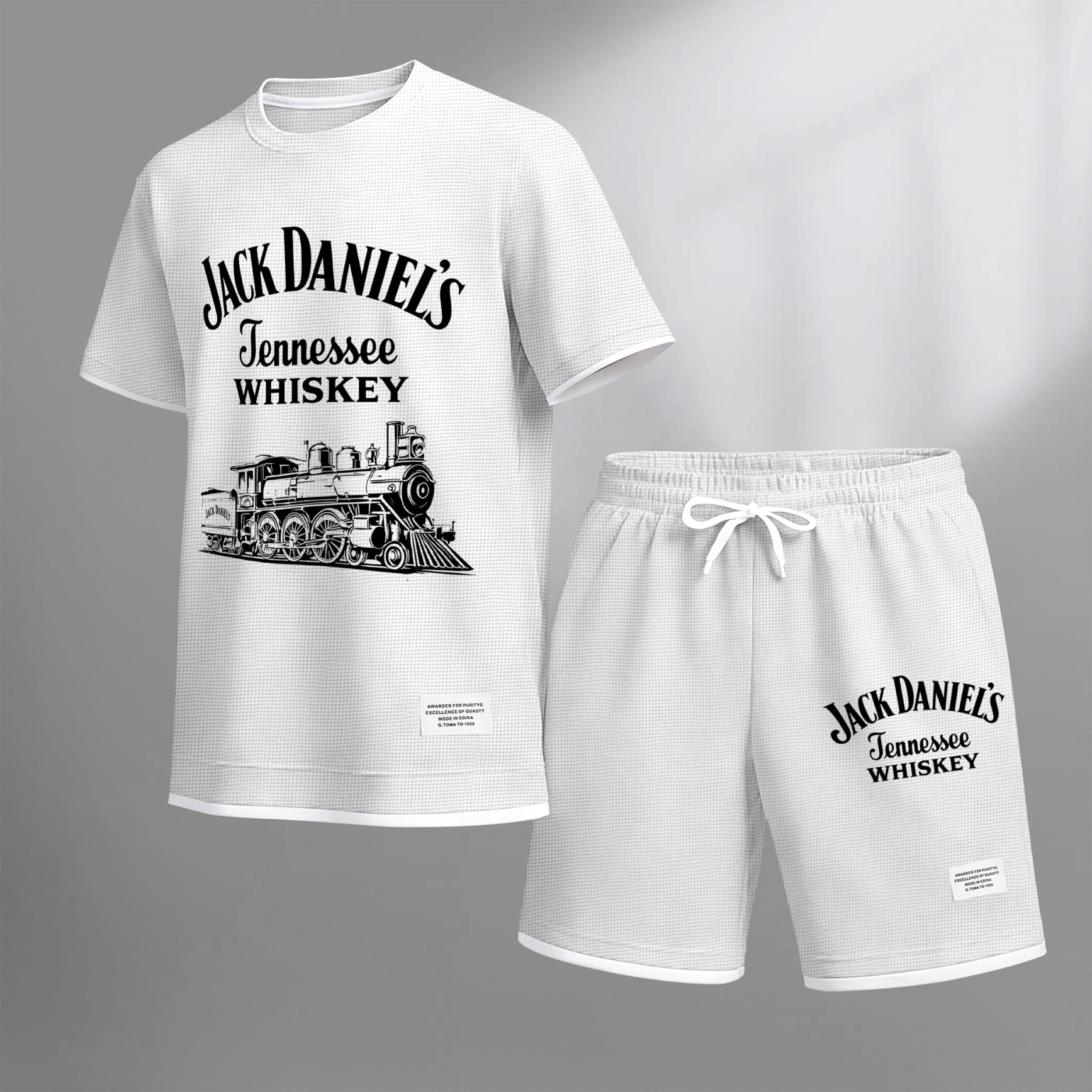 Men's Beer Print Drawstring Shorts Set, Suitable For Spring And Summer Wear, Casual Summer Set, Including Short-Sleeved Shirt And Shorts, Suitable For Everyday Wear And Sports.