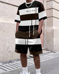 Men's Summer Colorblock Printed Round Neck Set 383