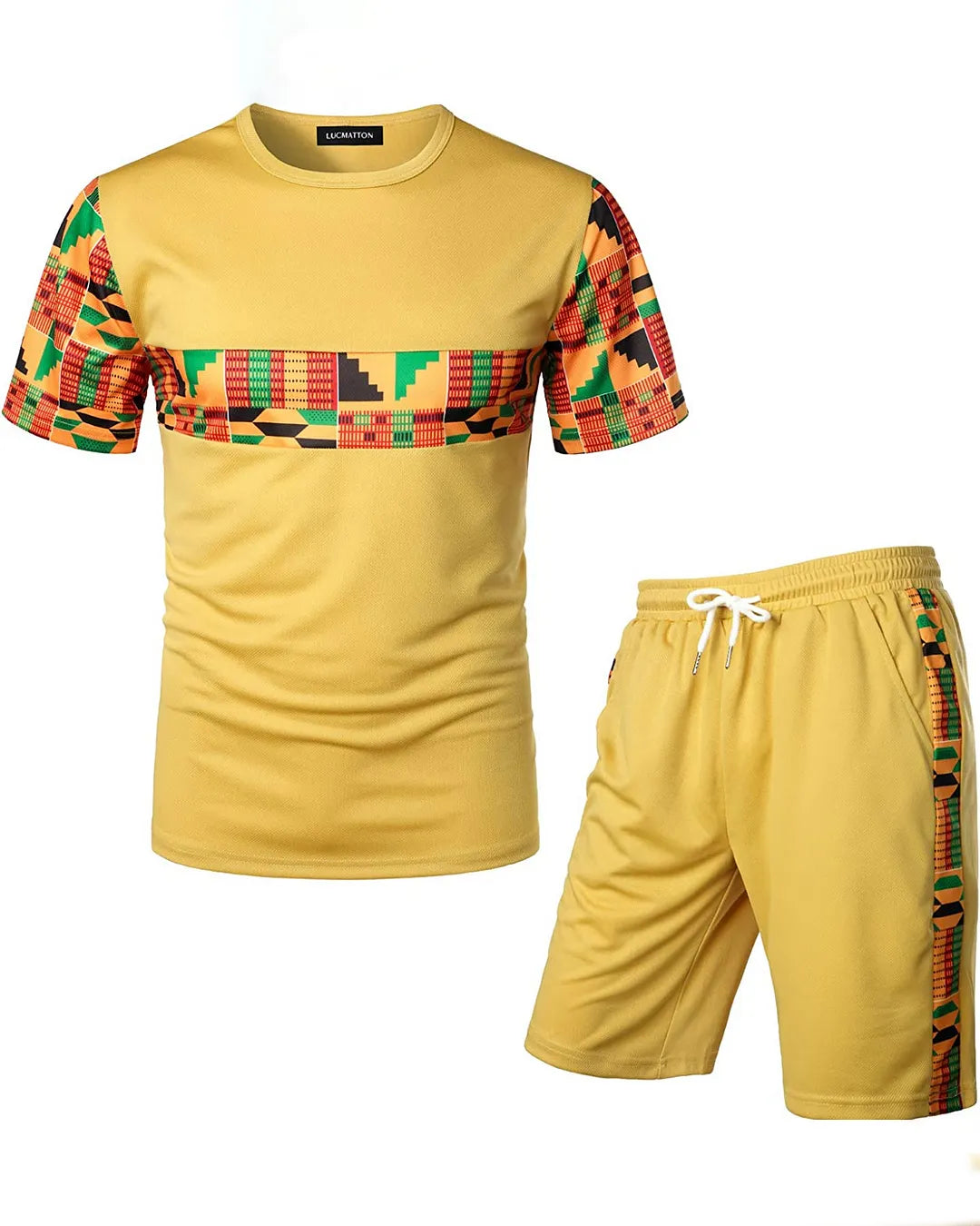 Men's Printed Colorblock T-Shirt and Shorts Set 022