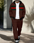Men's Men's Retro Luxury Thickened Fleece Colorblock Jacket Sports Hoodie Set 03