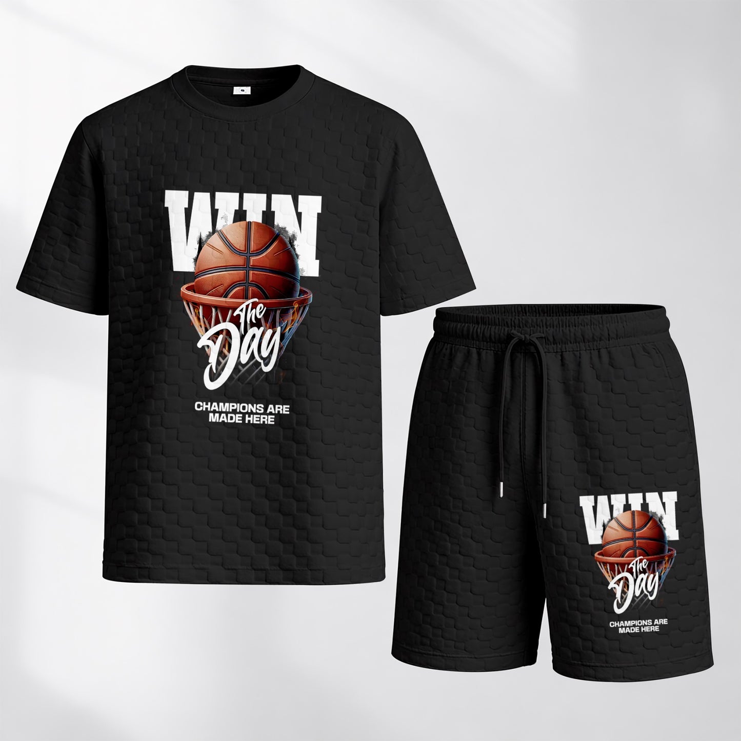 Men's Basketball Graphic Print Spring And Summer Drawstring Shorts Set, A Casual Summer Outfit, Including A Short-Sleeved Shirt And Shorts, Suitable For Everyday Wear And Sports Activities.