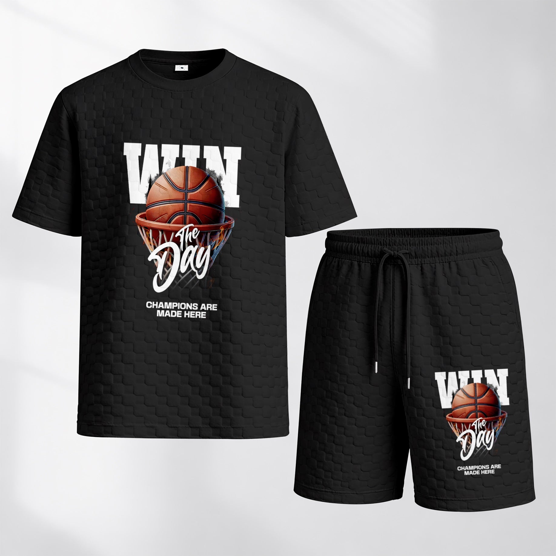 Men's Basketball Graphic Print Spring And Summer Drawstring Shorts Set, A Casual Summer Outfit, Including A Short-Sleeved Shirt And Shorts, Suitable For Everyday Wear And Sports Activities.