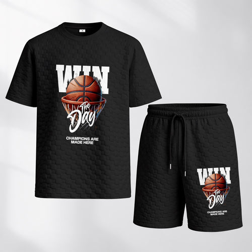 Men's Basketball Graphic Print Spring And Summer Drawstring Shorts Set, A Casual Summer Outfit, Including A Short-Sleeved Shirt And Shorts, Suitable For Everyday Wear And Sports Activities.