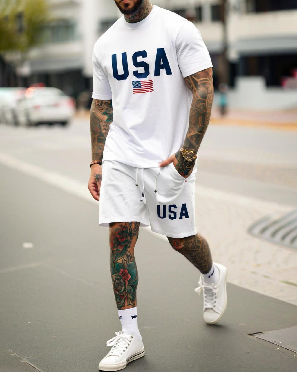 Men's Summer Vacation Round Neck Set 218