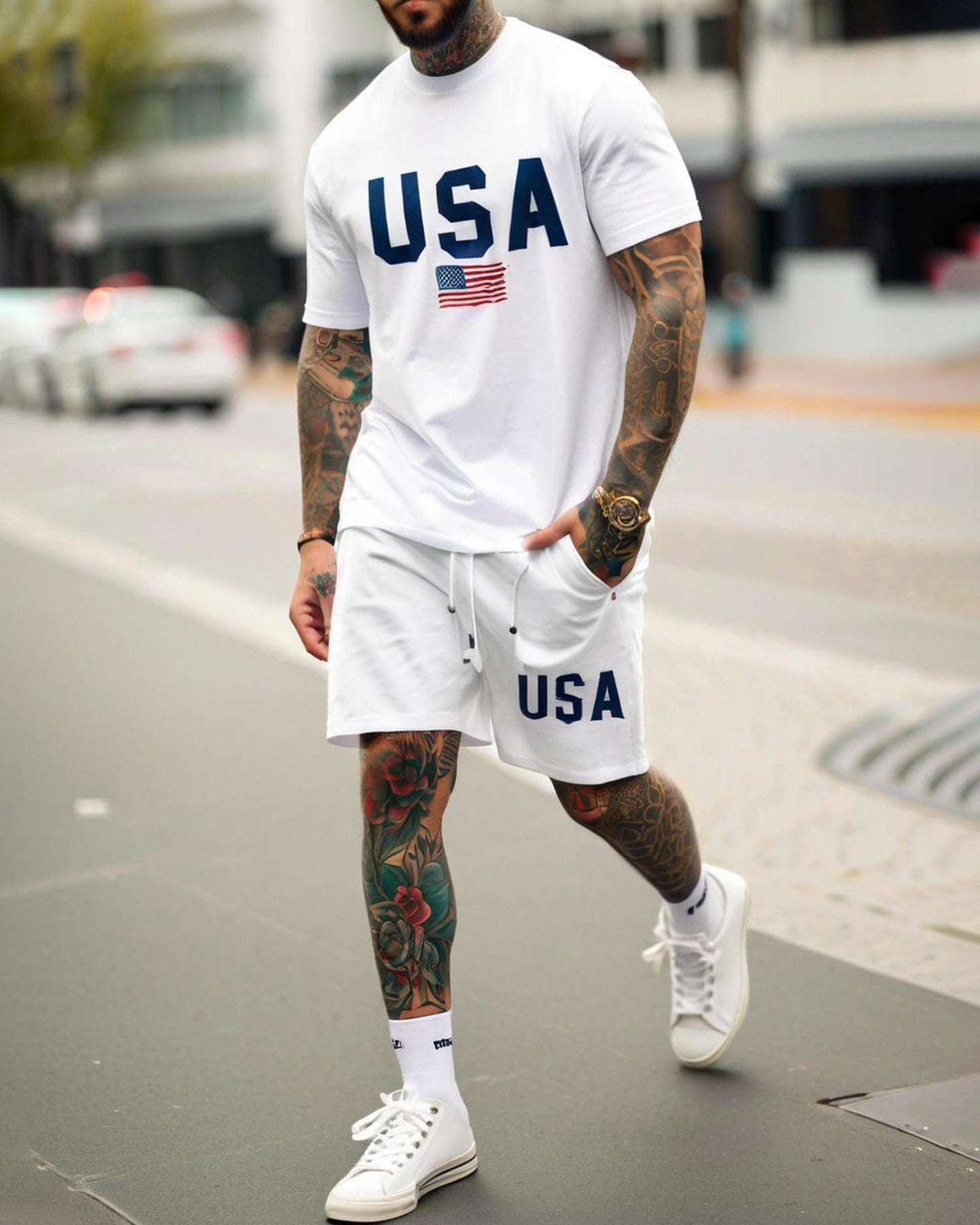 Men's Summer Vacation Round Neck Set 218