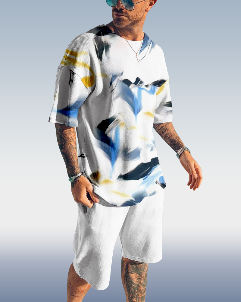 Men's Paisley Print Shorts Set 445