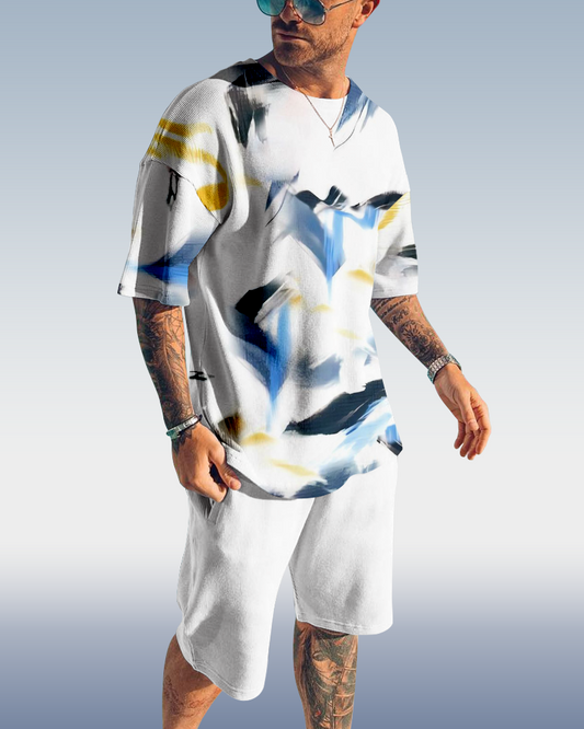 Men's Paisley Print Shorts Set 445