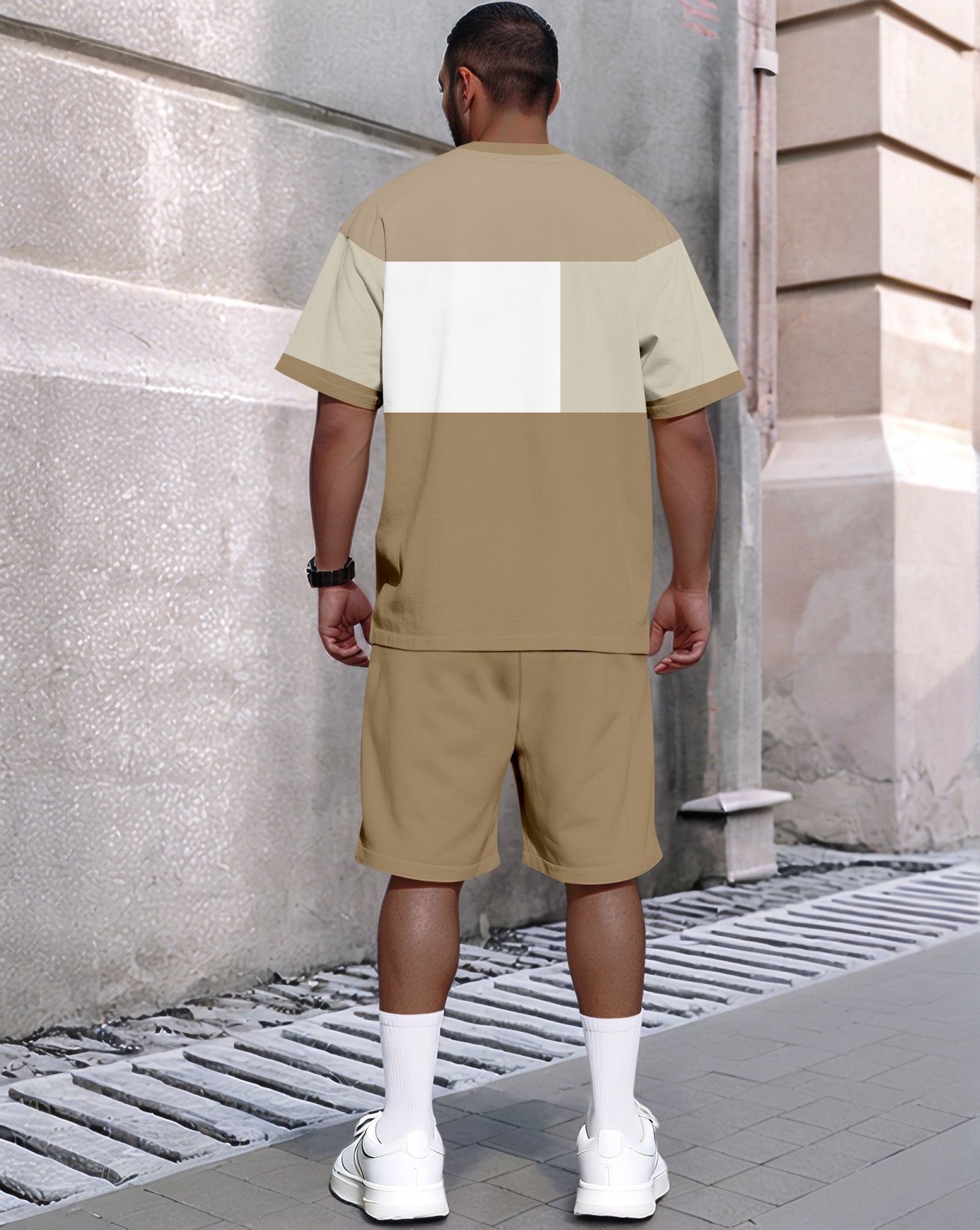 Men's Summer Colorblock Printed Round Neck Set 487