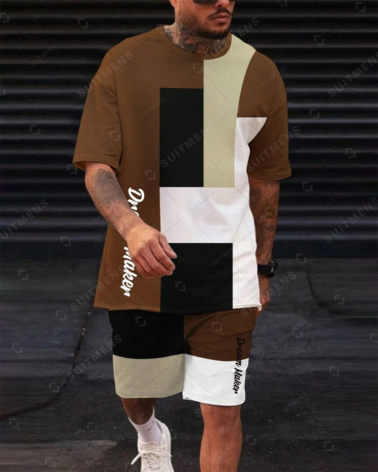 Men's Color Matching Casual Shorts Set 411