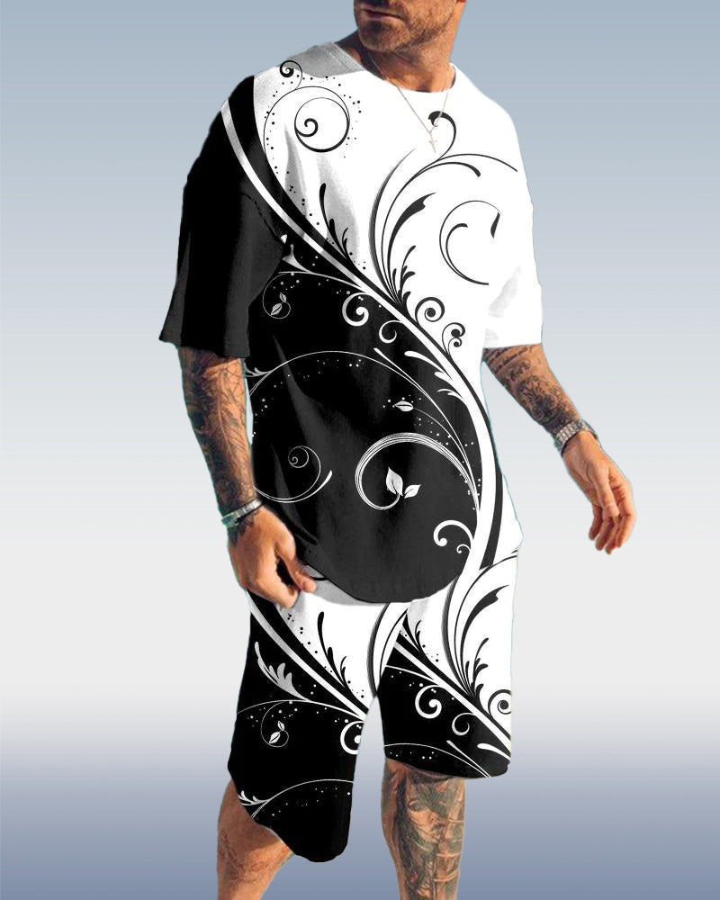Suitmens Men's Colorblock Print Shorts Set 131