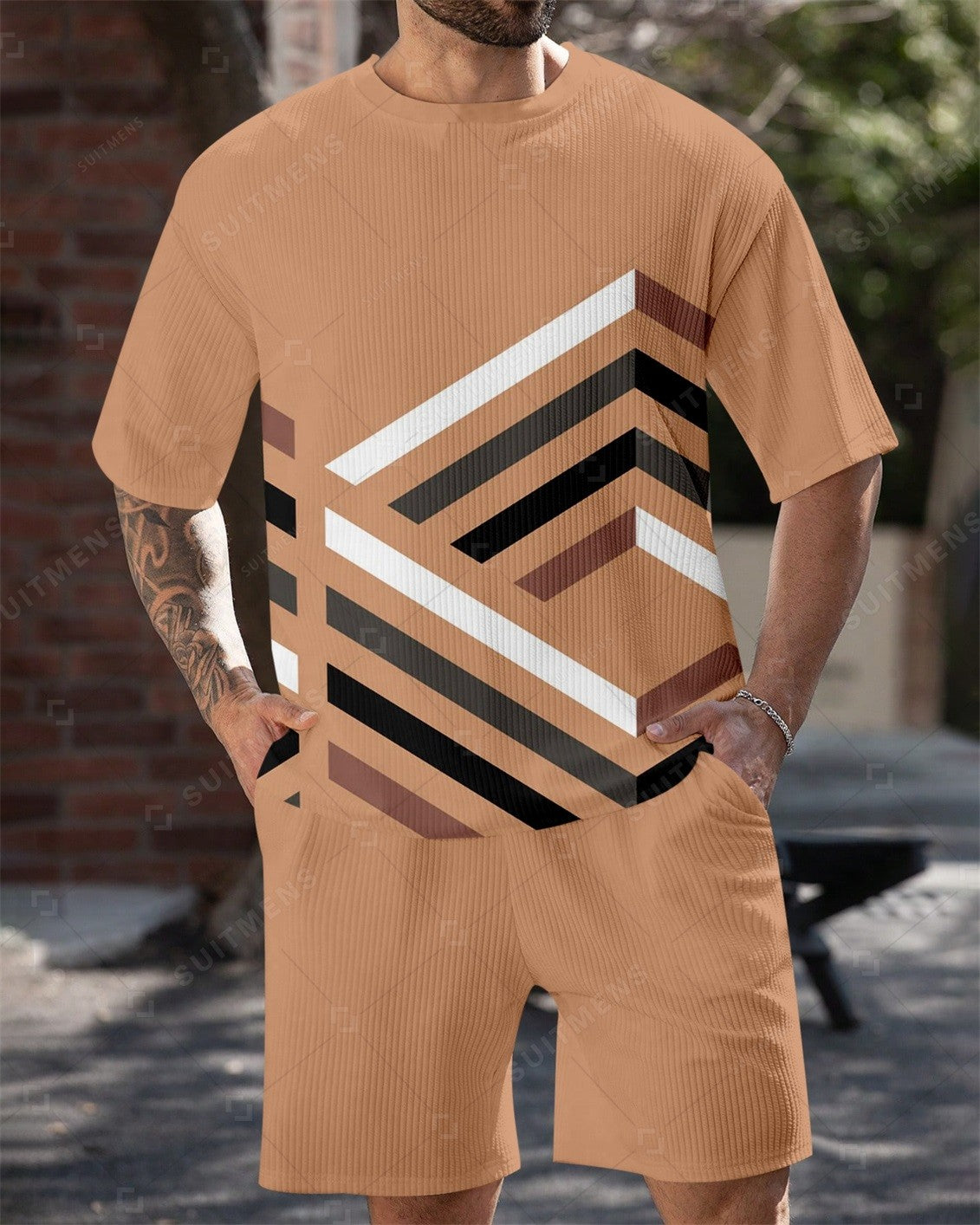 Men's Simple Color Matching Summer Round Neck Set 192