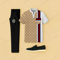 Men's Casual Yellow Checkered Printed Short-Sleeve T-Shirt And Pants Two-Piece Set