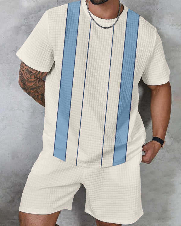 Men's textured waffle texture printed shorts Set 017