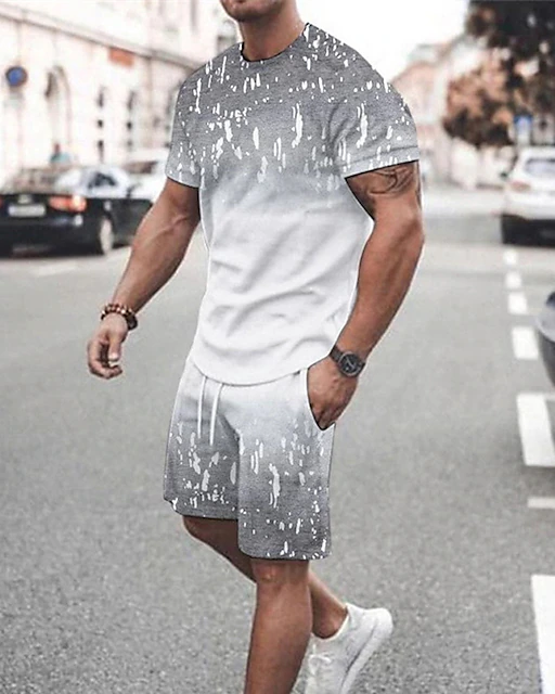 Suitmens Men's Tie Dye Gradient Print Shorts Set 4 Colors 367