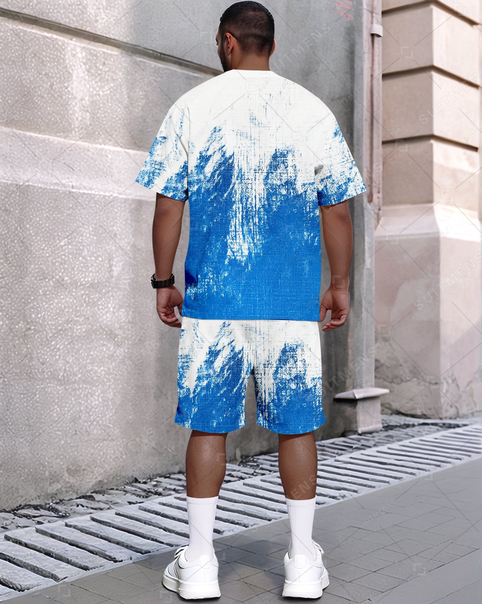 Men's Summer Colorblock Printed Round Neck Set 483