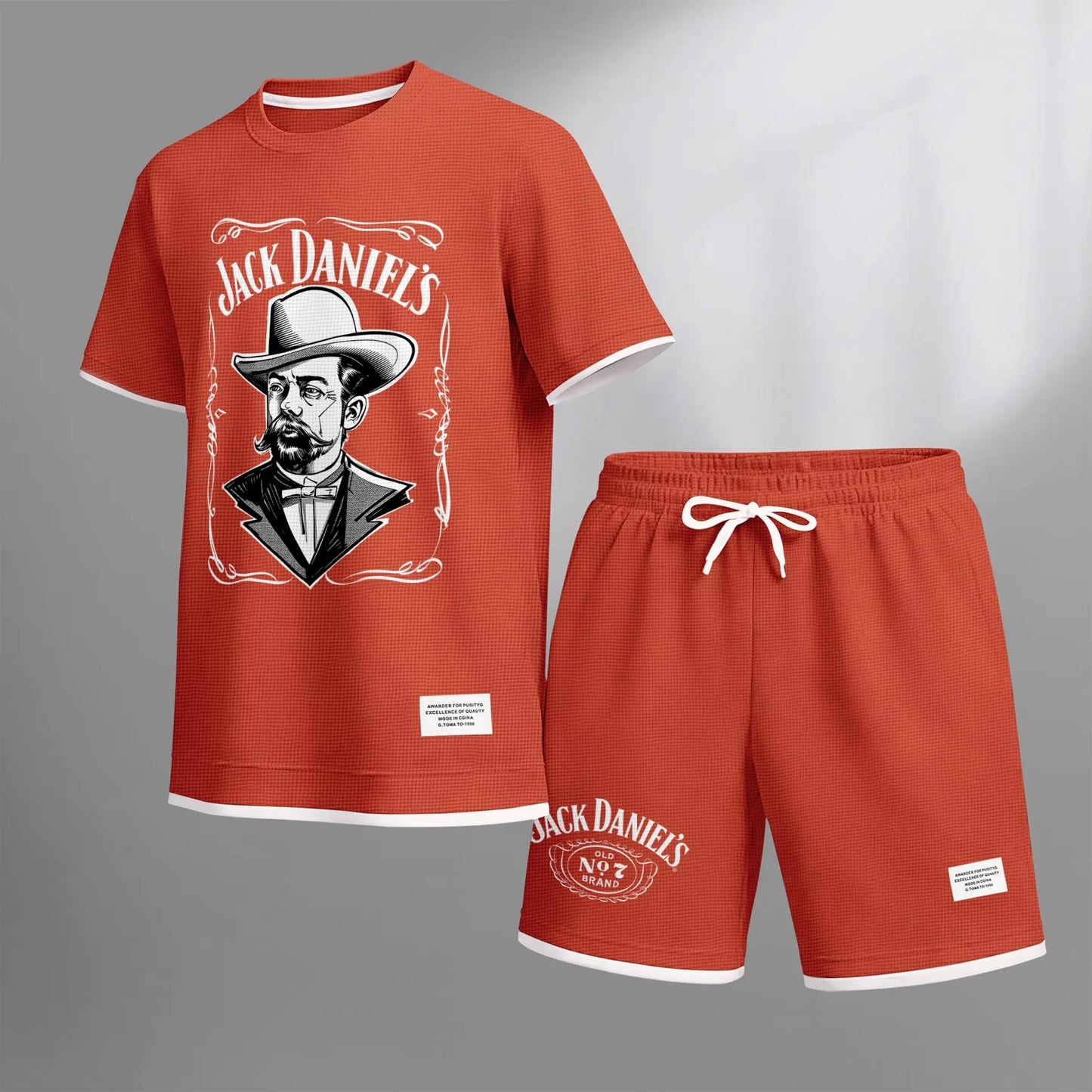 Men's Beer Print Drawstring Shorts Set, Suitable For Spring And Summer Wear, Casual Summer Set, Including Short-Sleeved Shirt And Shorts, Suitable For Everyday Wear And Sports 04