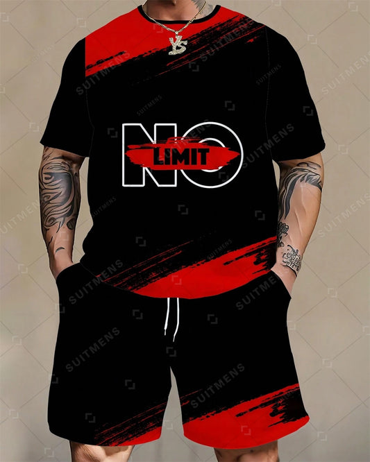 Men's Summer Color Matching Print Round Neck Set 230