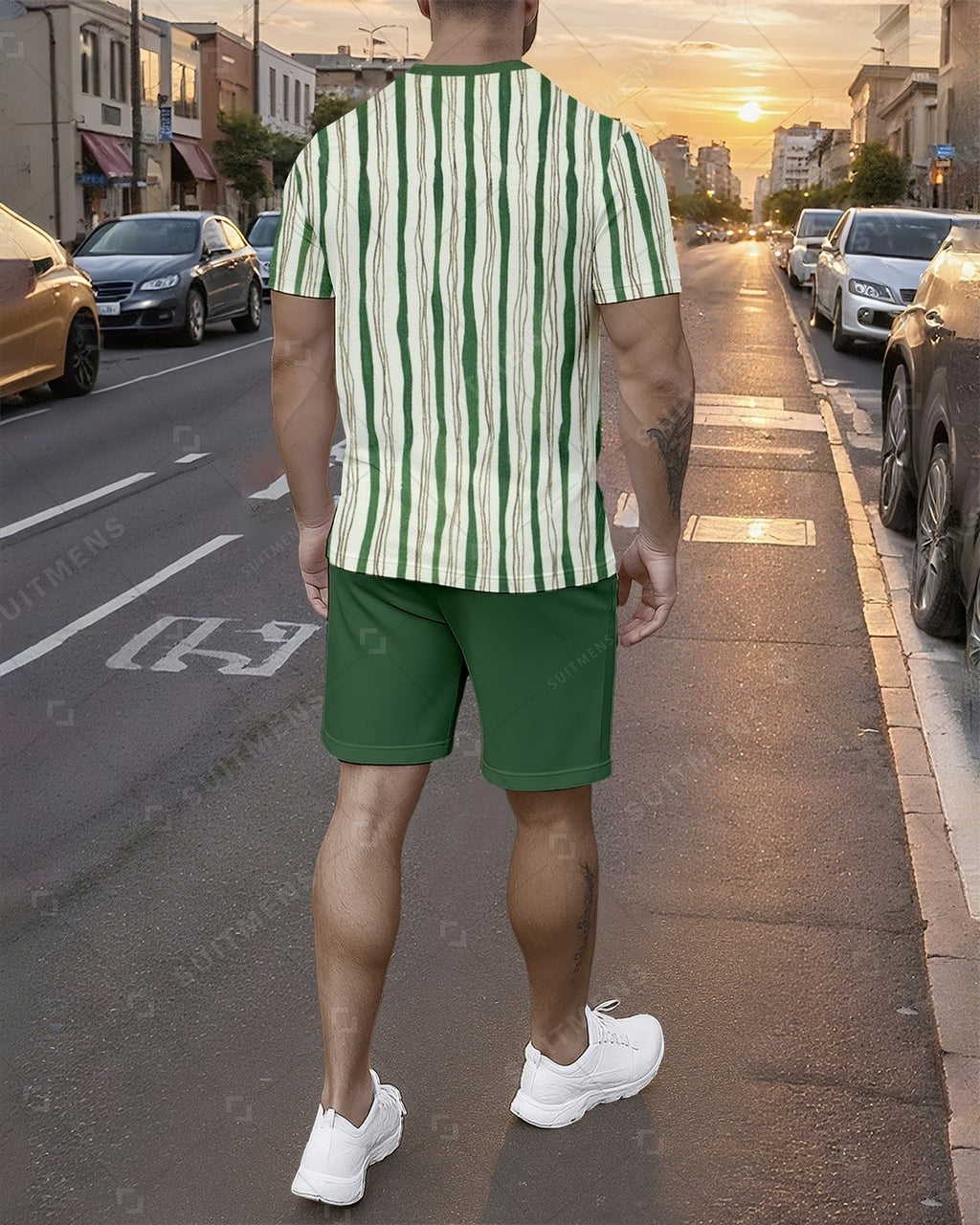 Men's Summer Colorblock Printed Round Neck Set 765