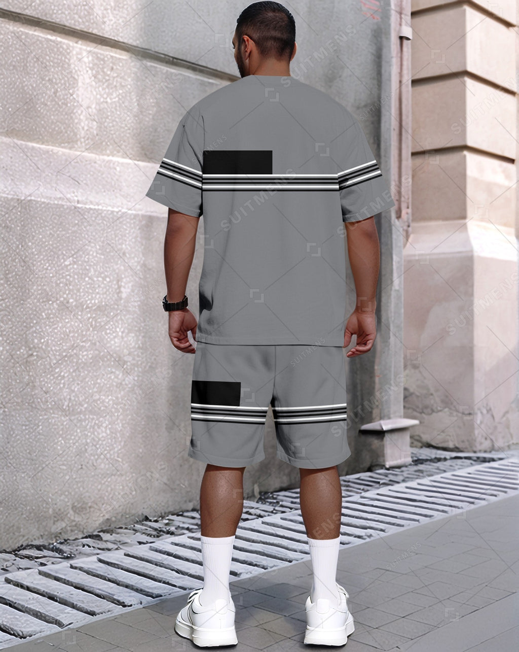 Men's Summer Colorblock Printed Round Neck Set 418