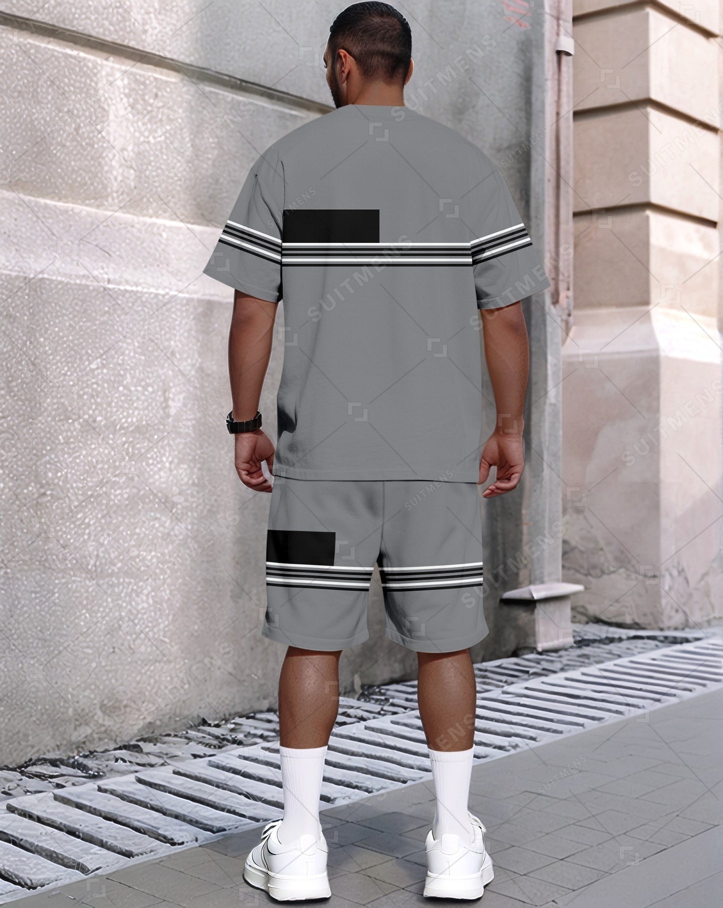 Men's Summer Colorblock Printed Round Neck Set 418