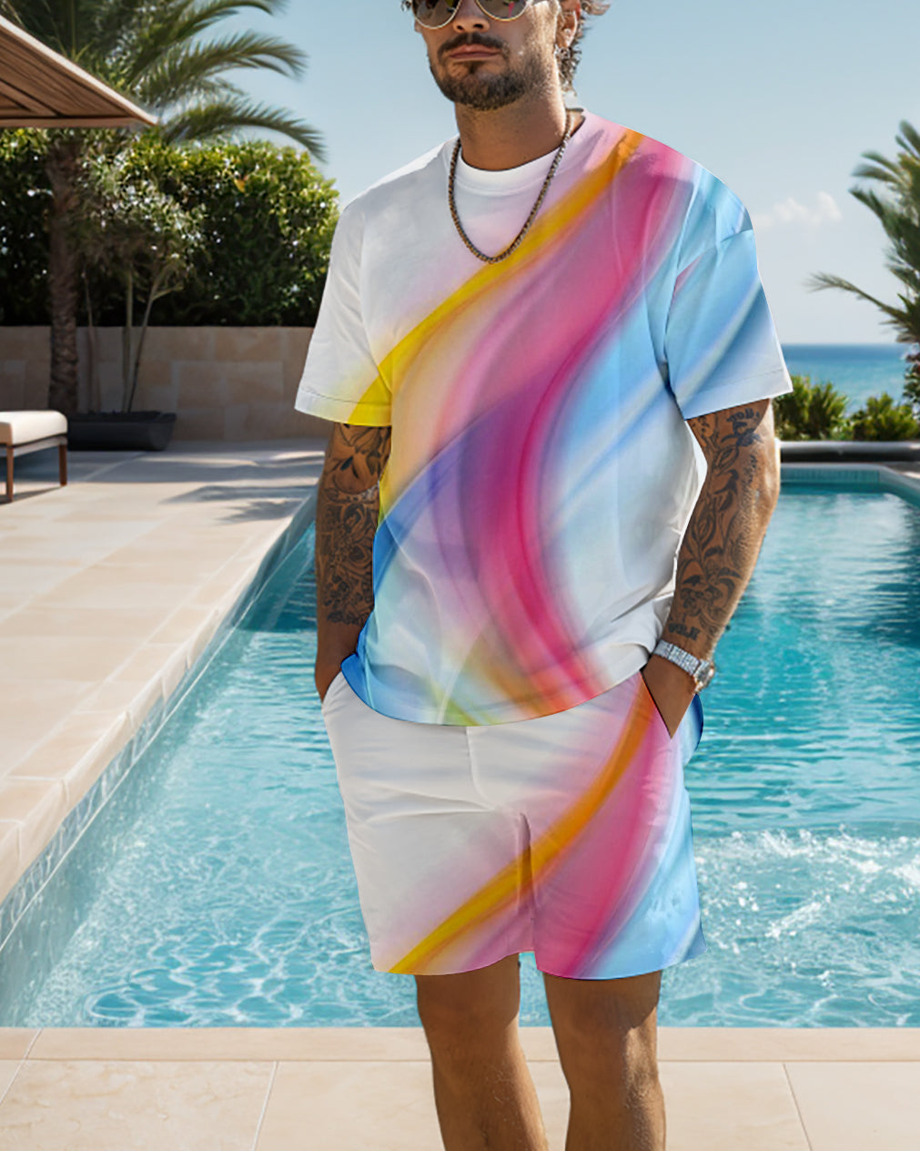 Men's Gradient Print Shorts Set 477