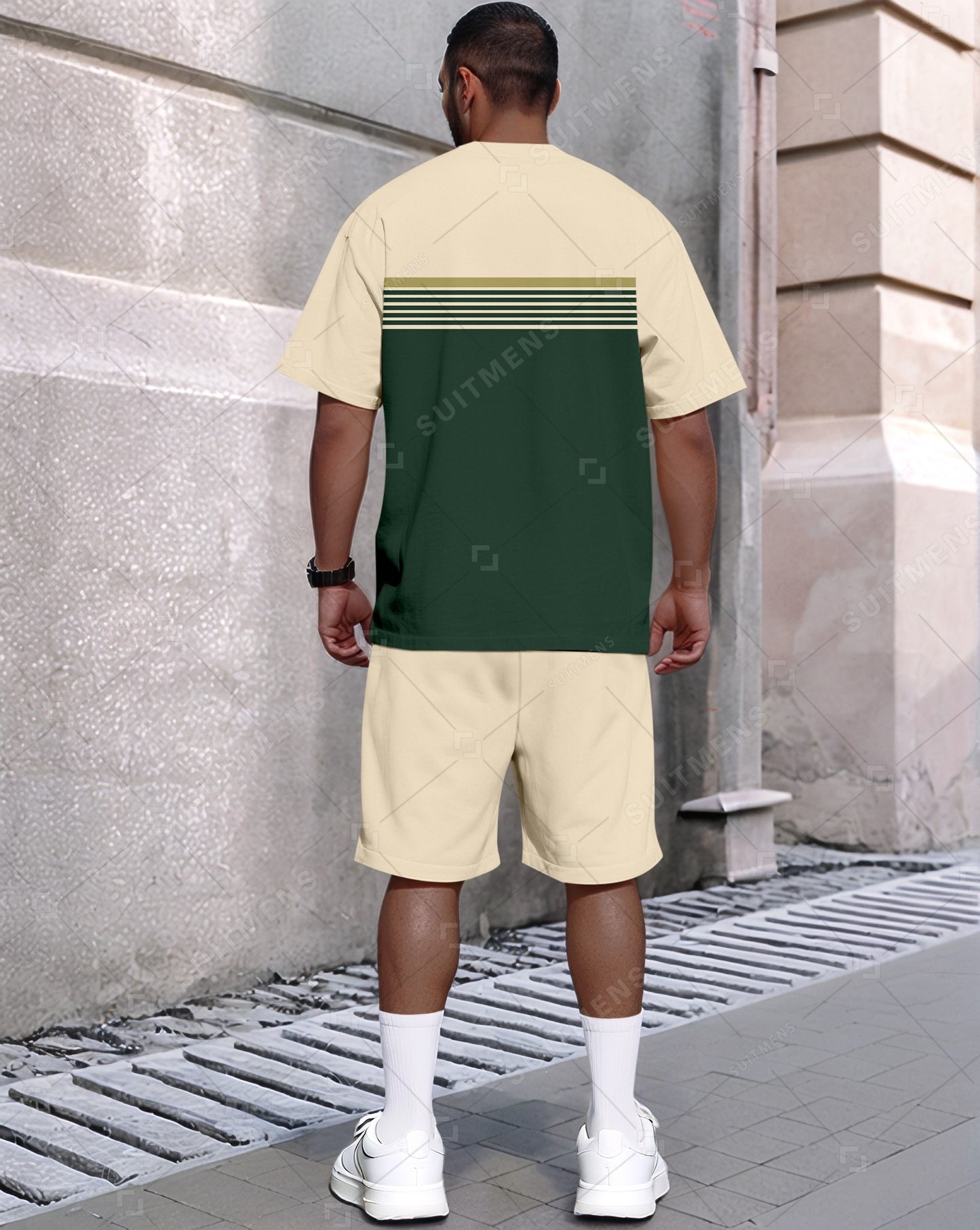 Men's Summer Colorblock Printed Round Neck Set 416