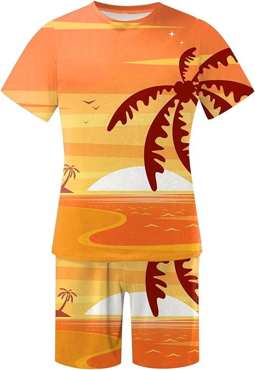 Men's Hawaiian Print Shorts Set 451