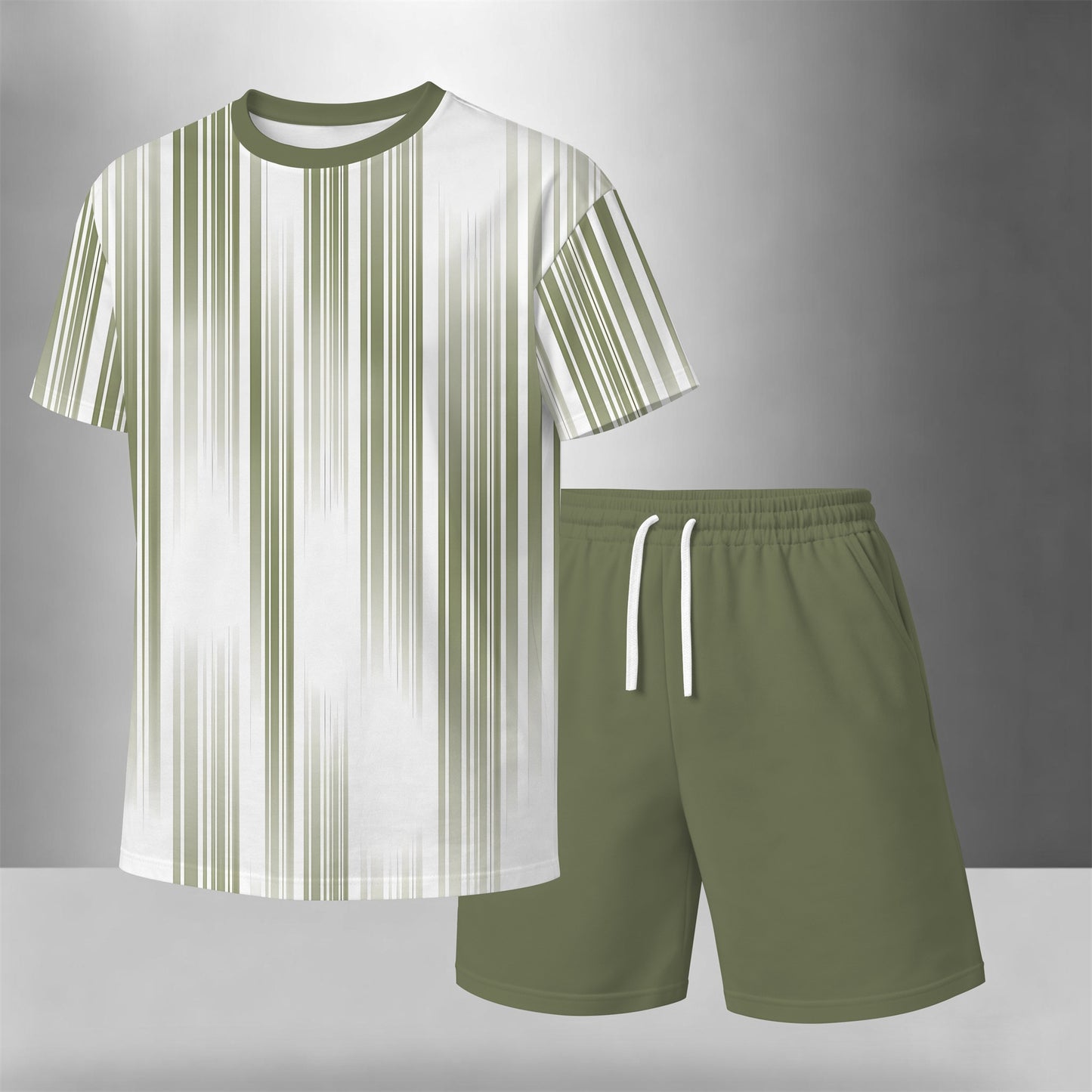 Men’s Summer 2 Piece Set, Vertical Stripe Print Short Sleeve T Shirt and Drawstring Shorts Matching Outfit, Lightweight Breathable Casual Set for Beach, Vacation, Gym, Travel, Running, and Daily Wear