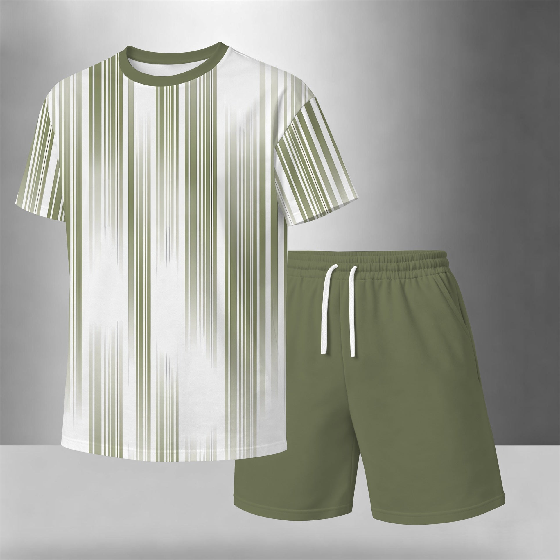Men’s Summer 2 Piece Set, Vertical Stripe Print Short Sleeve T Shirt and Drawstring Shorts Matching Outfit, Lightweight Breathable Casual Set for Beach, Vacation, Gym, Travel, Running, and Daily Wear