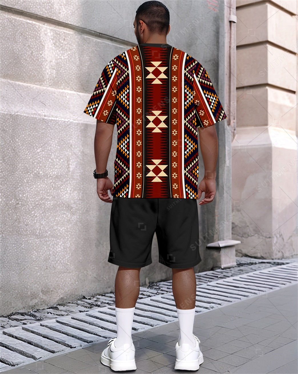 Men's Summer Colorblock Printed Round Neck Set 812